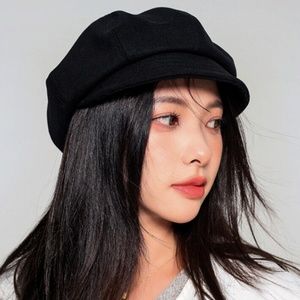 Marzi Firenze Women's black Leather Suede Newsboy Cap Hat One Size
